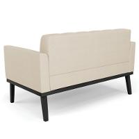 Sofá Namoradeira E 2 Poltronas Base Madeira Preto Ana Veludo Luxo Off White - Ibiza - 7