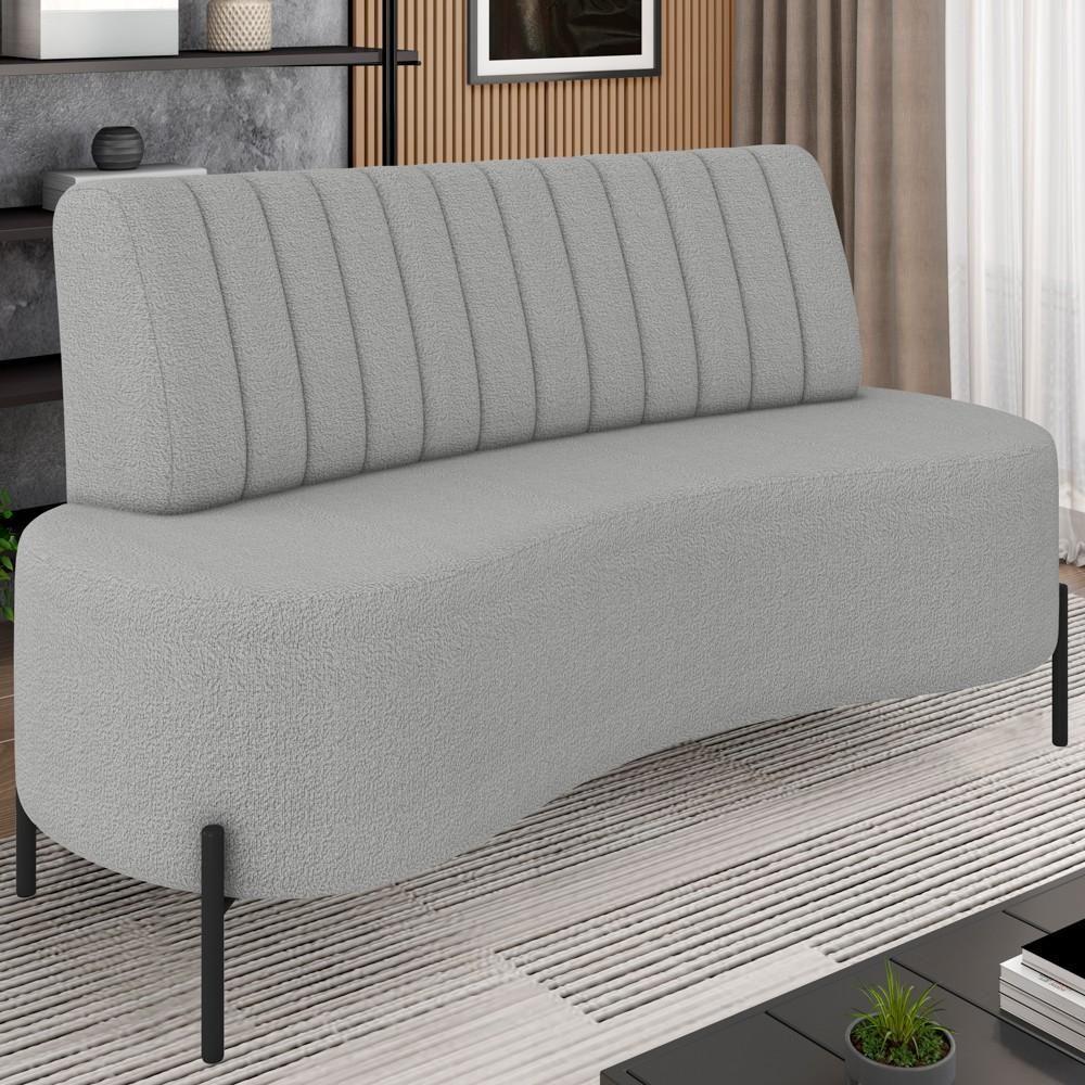 Sofá 2 Lugares 135cm Pés Aço Preto Tamar K04 Bouclê Cinza - Mpozenato - 7