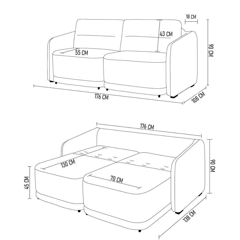 Sofá Cama Casal Para Sala 176cm Polska K04 Linho Cinza - Mpozenato - 4