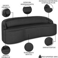 Sofá 5 Lugares Para Sala De Estar Living 300cm Theo D06 Sintético Preto - Mpozenato - 6