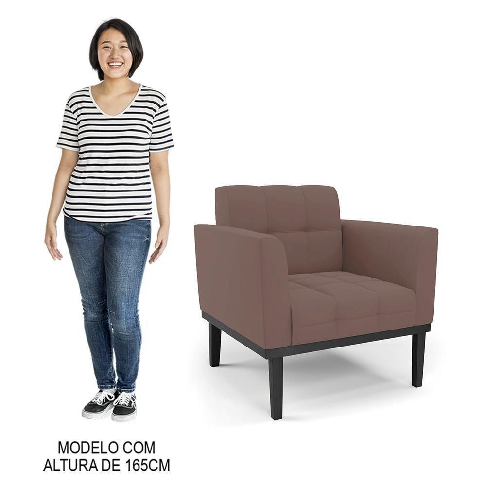 Sofá Namoradeira E 2 Poltronas Base Madeira Preto Ana Veludo Rosê - Ibiza - 7