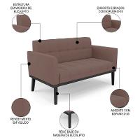 Sofá Namoradeira E 2 Poltronas Base Madeira Preto Ana Veludo Rosê - Ibiza - 3