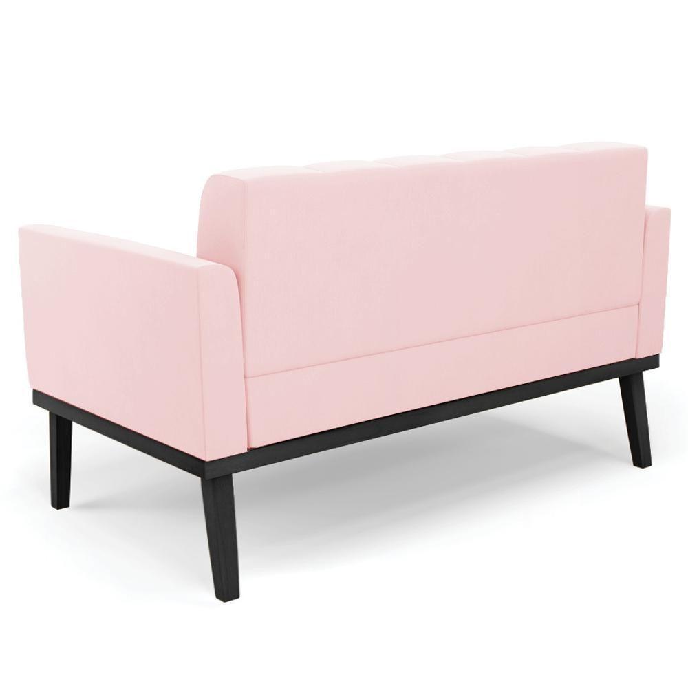 Sofá Namoradeira E 2 Poltronas Base Madeira Preto Ana Suede Rosa Bebê - Ibiza - 9