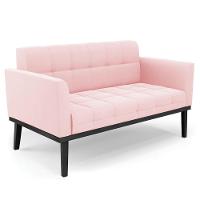 Sofá Namoradeira E 2 Poltronas Base Madeira Preto Ana Suede Rosa Bebê - Ibiza - 10