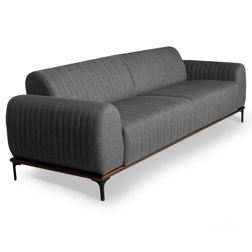 Sofá 210cm 3 Lugares Pés Preto Molino C-416 Linho Cinza - Domi - 1