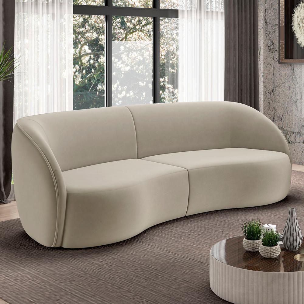 Sofá 3 Lugares 240cm Orgânico Zion M22 Veludo Bege - Mpozenato - 2