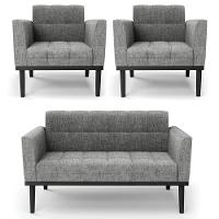 Sofá Namoradeira E 2 Poltronas Base Madeira Preto Ana Linho Grafite - Ibiza - 1