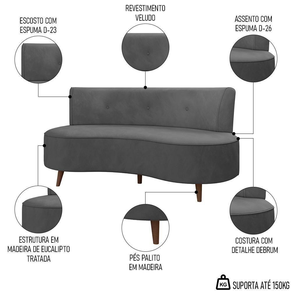 Sofá 2 Lugares Para Sala Living 135cm Pés Palito Korah K04 Veludo Cinza Escuro - Mpozenato - 8