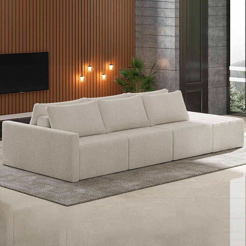Sofá Ilha Modular Com Puff Para Sala Living 342cm Georgia K04 Bouclê Bege - Mpozenato - 2