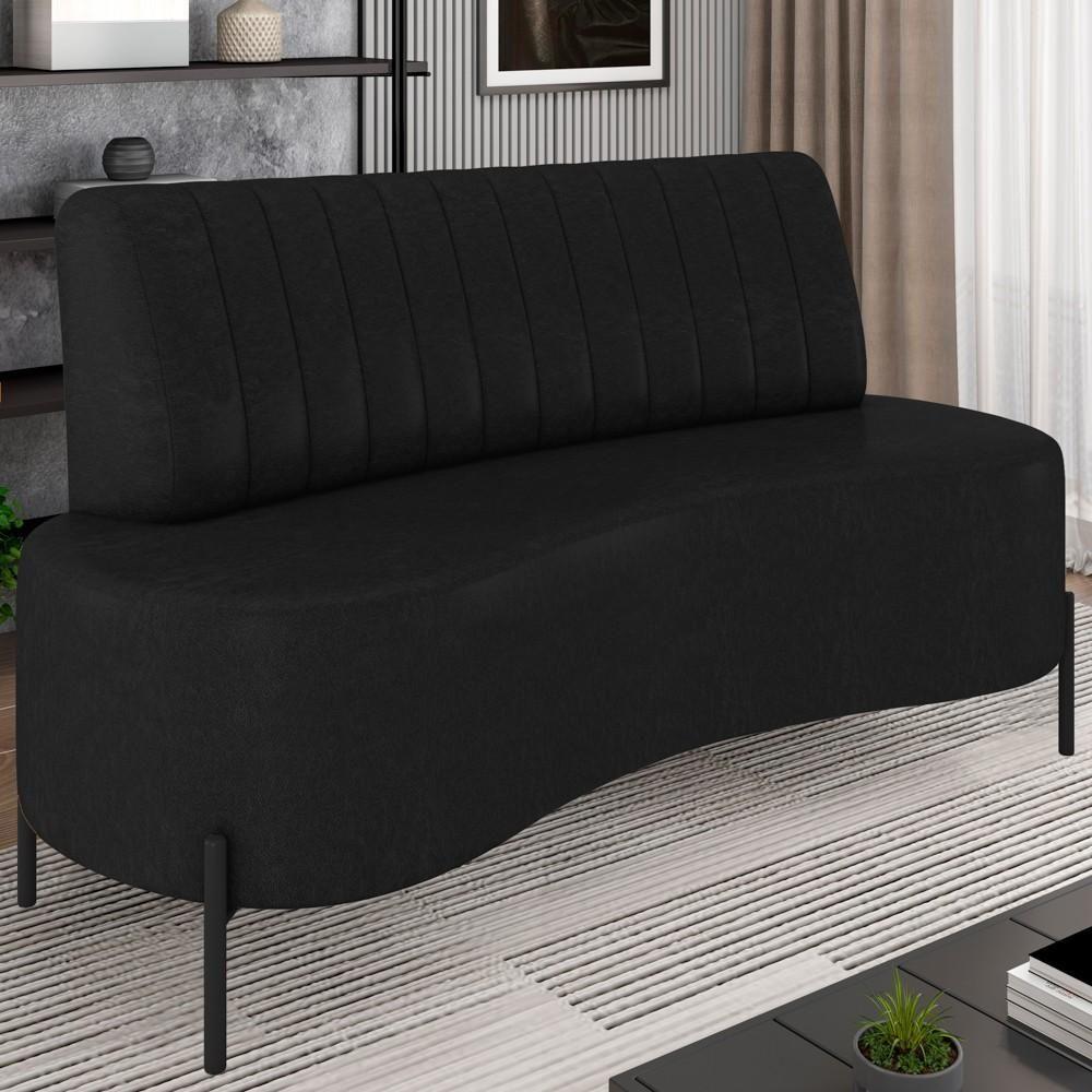Sofá 2 Lugares 160cm Pés Aço Preto Tamar K04 Sintético Preto - Mpozenato - 2