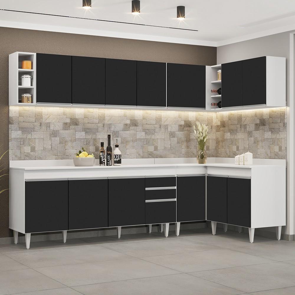 Armário De Cozinha Modulado De Canto 7 Peças Cp35 Balcão Com Tampo Branco/preto - Lumil - 2