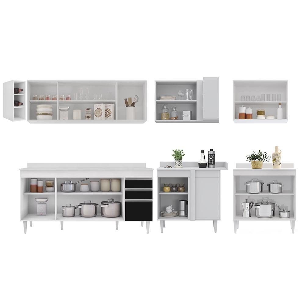 Armário De Cozinha Modulado De Canto 7 Peças Cp35 Balcão Com Tampo Branco/preto - Lumil - 6