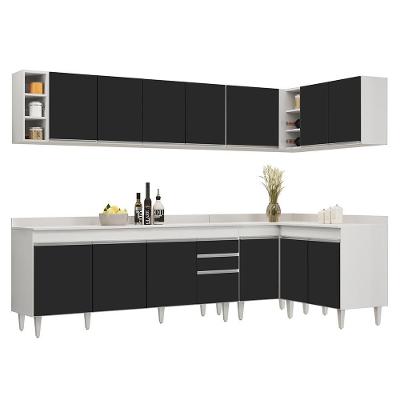 Armário De Cozinha Modulado De Canto 7 Peças Cp35 Balcão Com Tampo Branco/preto - Lumil