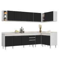 Armário De Cozinha Modulado De Canto 7 Peças Cp35 Balcão Com Tampo Branco/preto - Lumil - 1