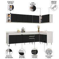 Armário De Cozinha Modulado De Canto 7 Peças Cp35 Balcão Com Tampo Branco/preto - Lumil - 3