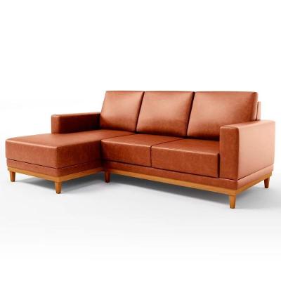 Sofá 3 Lugares 200cm Living Com Chaise Esquerdo Sala De Estar Kayrós D05 Sintético Camel - Mpozenato