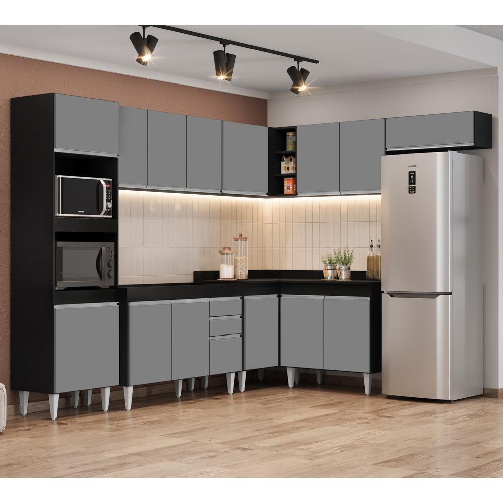 Armário De Cozinha Modulada De Canto 8 Peças Cp01 Balcão Preto/cinza - Lumil - 2