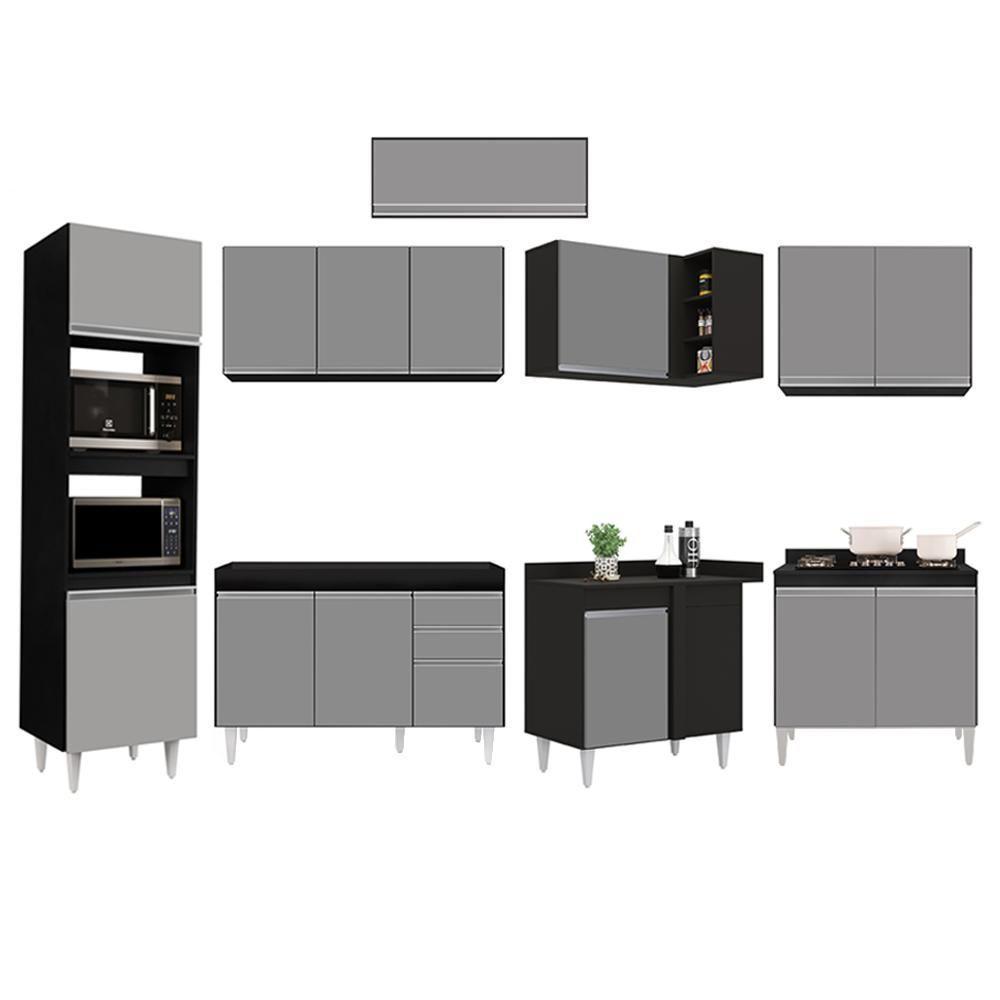 Armário De Cozinha Modulada De Canto 8 Peças Cp01 Balcão Preto/cinza - Lumil - 6