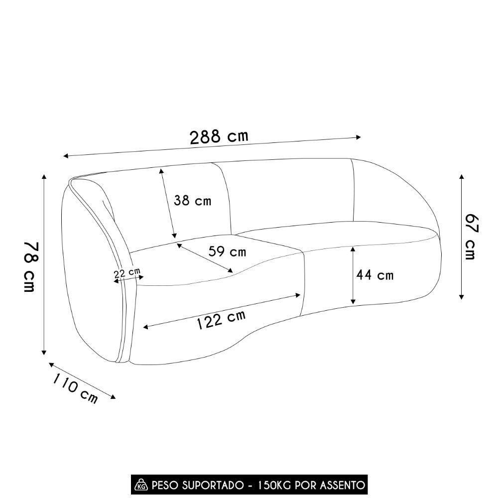 Sofá 3 Lugares 288cm Orgânico Zion M22 Veludo Bege - Mpozenato - 4