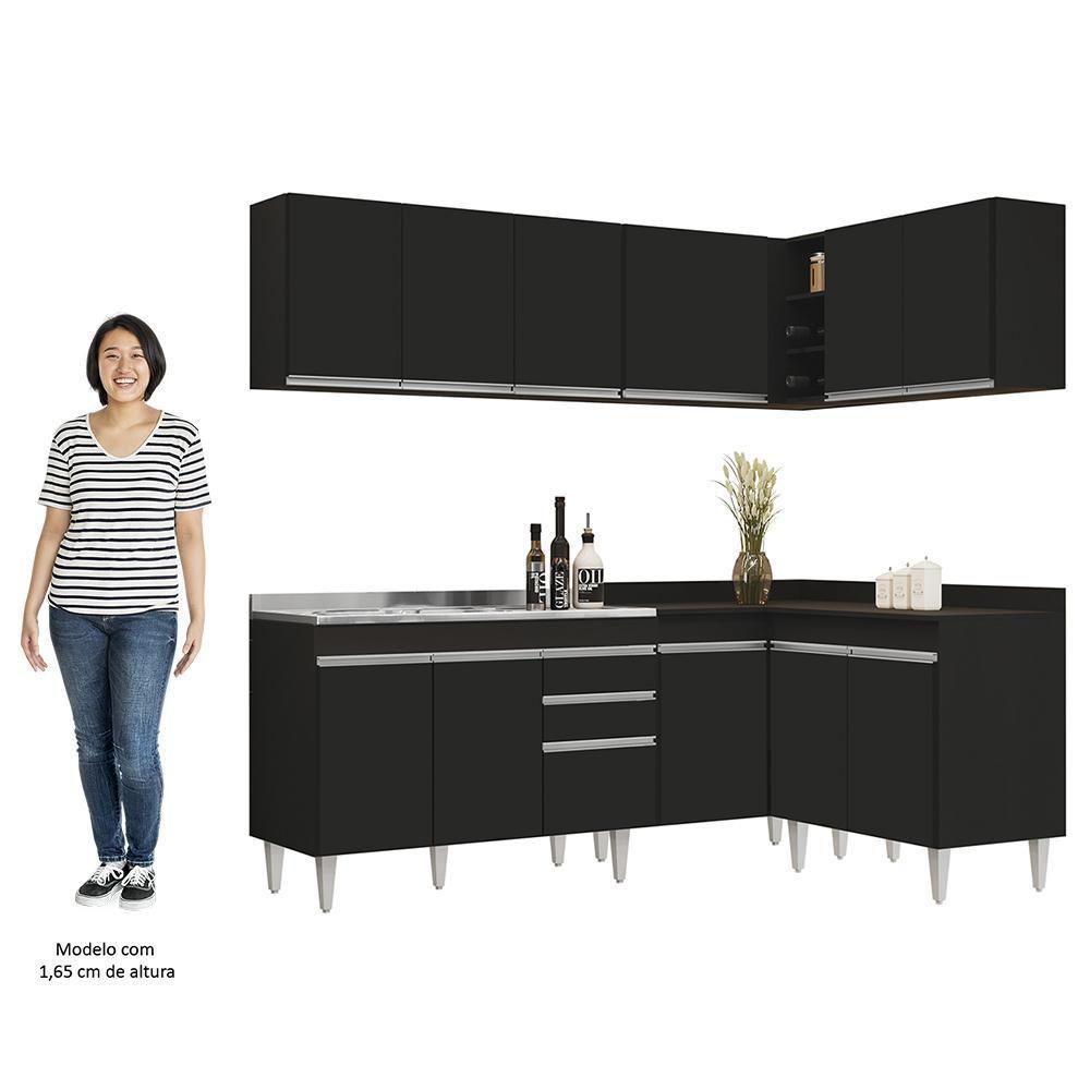 Armário De Cozinha Modulado De Canto 6 Peças Cp30 Com Pia Inox Preto - Lumil - 9