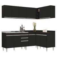 Armário De Cozinha Modulado De Canto 6 Peças Cp30 Com Pia Inox Preto - Lumil - 1