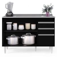 Armário De Cozinha Modulado De Canto 6 Peças Cp30 Com Pia Inox Preto - Lumil - 3