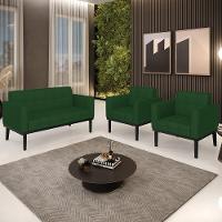 Sofá Namoradeira E 2 Poltronas Base Madeira Preto Ana Veludo Luxo Verde - Ibiza - 2