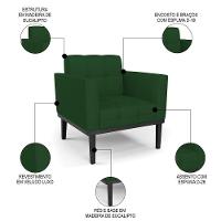 Sofá Namoradeira E 2 Poltronas Base Madeira Preto Ana Veludo Luxo Verde - Ibiza - 5