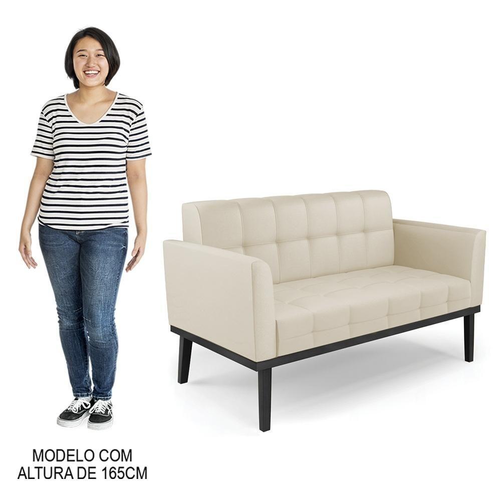 Sofá Namoradeira E 2 Poltronas Base Madeira Preto Ana Sintético Bege - Ibiza - 6