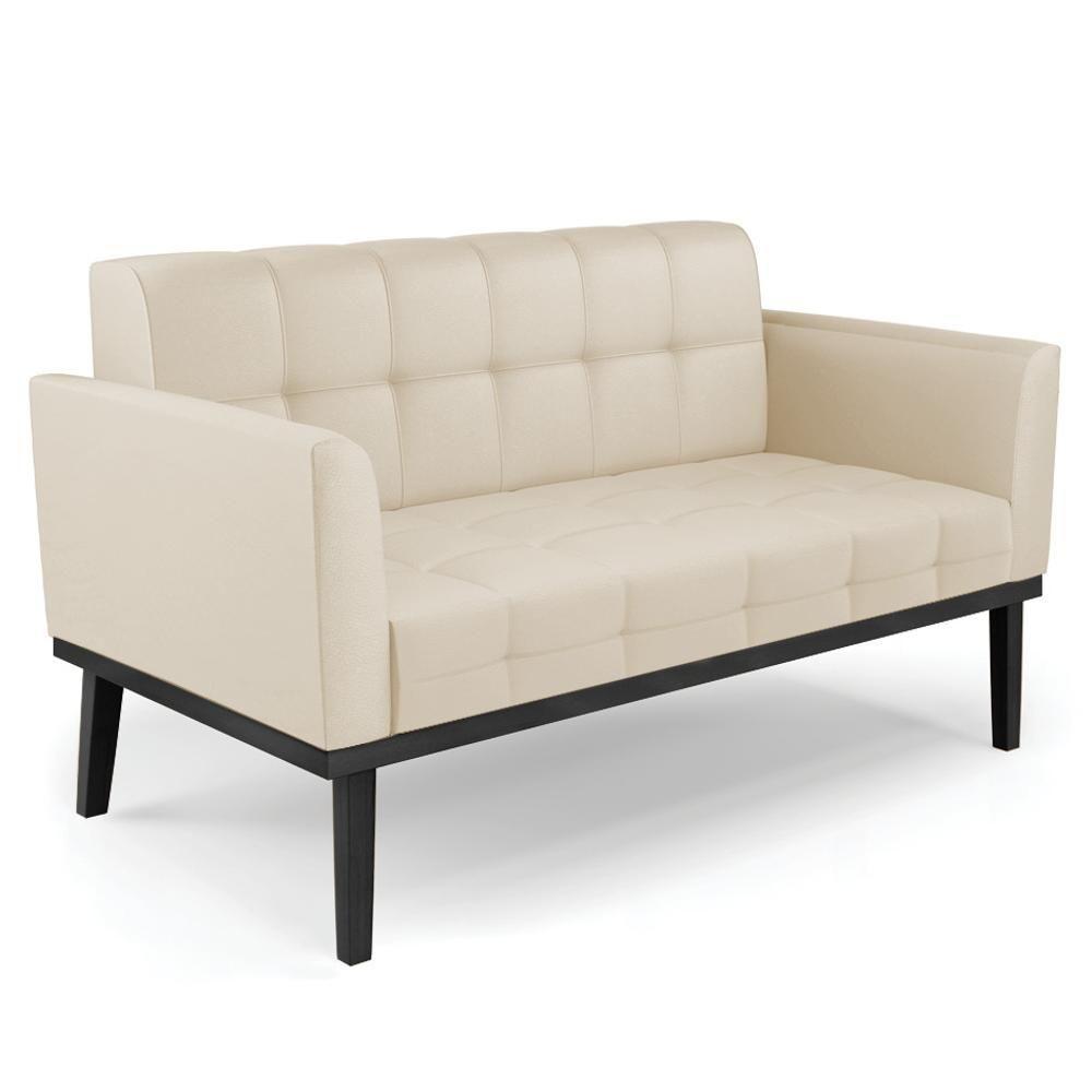 Sofá Namoradeira E 2 Poltronas Base Madeira Preto Ana Sintético Bege - Ibiza - 10