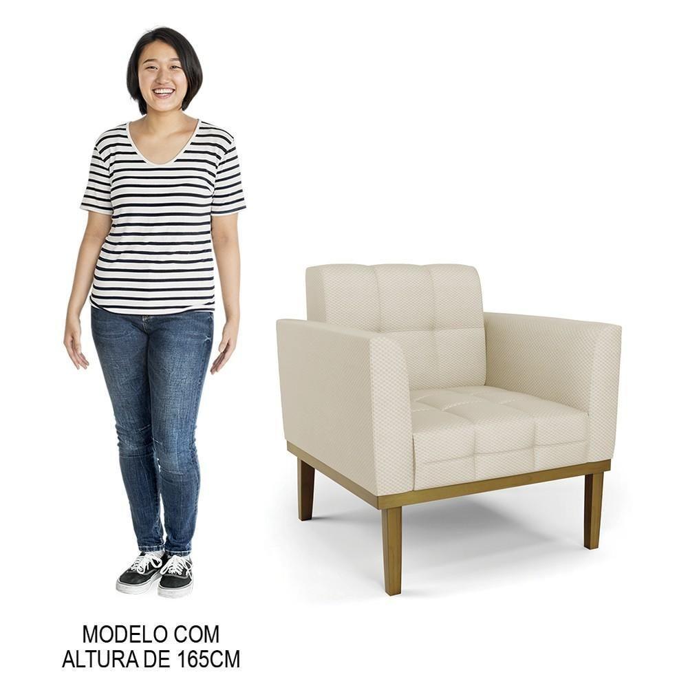 Sofá Namoradeira E 2 Poltronas Base Madeira Castanho Ana Veludo Luxo Off White - Ibiza - 3