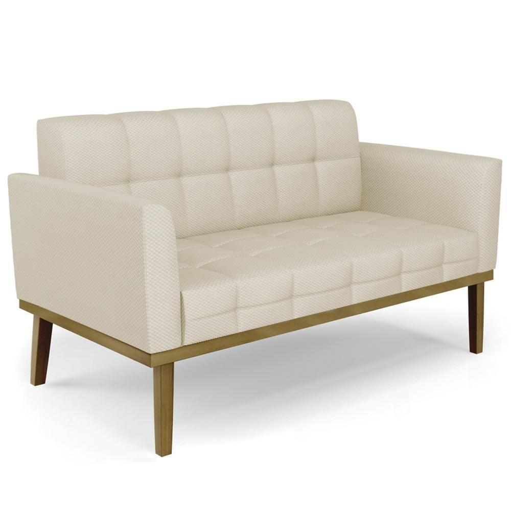 Sofá Namoradeira E 2 Poltronas Base Madeira Castanho Ana Veludo Luxo Off White - Ibiza - 10