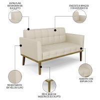 Sofá Namoradeira E 2 Poltronas Base Madeira Castanho Ana Veludo Luxo Off White - Ibiza - 6