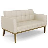 Sofá Namoradeira E 2 Poltronas Base Madeira Castanho Ana Veludo Luxo Off White - Ibiza - 10