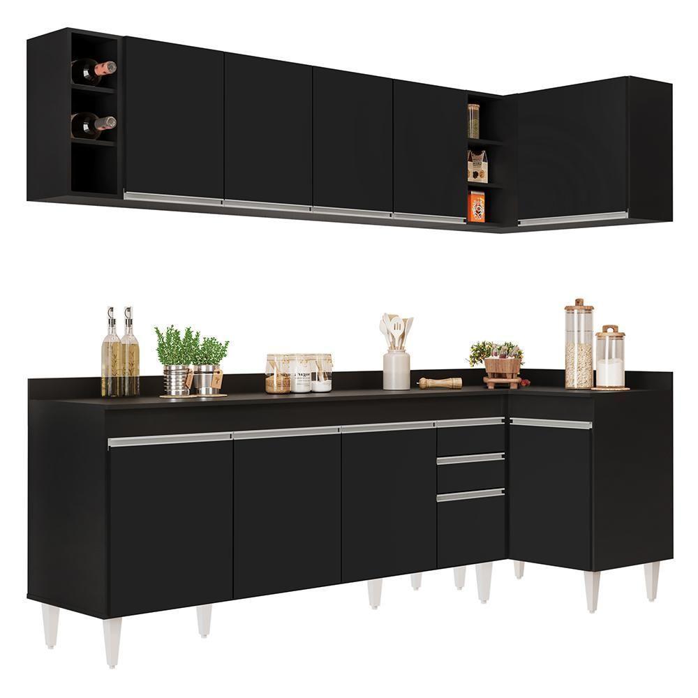 Armário De Cozinha Modulado De Canto Esquerdo 5 Peças Cp53 Balcão Com Tampo Preto - Lumil - 1