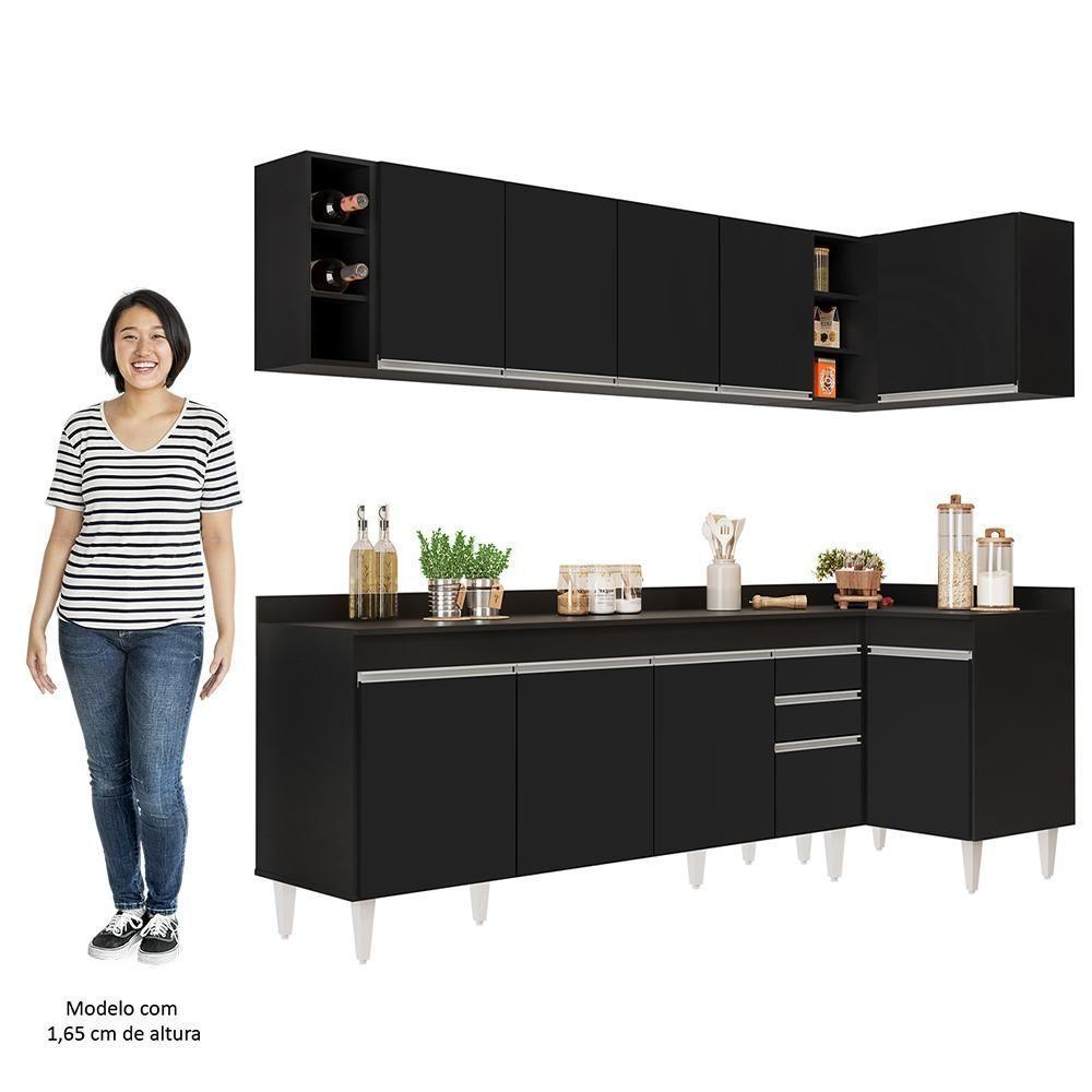 Armário De Cozinha Modulado De Canto Esquerdo 5 Peças Cp53 Balcão Com Tampo Preto - Lumil - 5