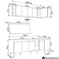 Armário De Cozinha Modulado De Canto Esquerdo 5 Peças Cp53 Balcão Com Tampo Preto - Lumil