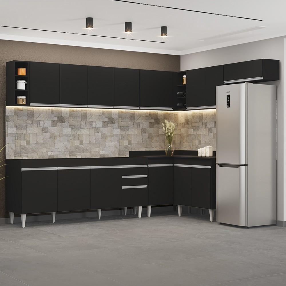 Armário De Cozinha Modulado De Canto 8 Peças Cp25 Balcão Sem Tampo Preto - Lumil - 2