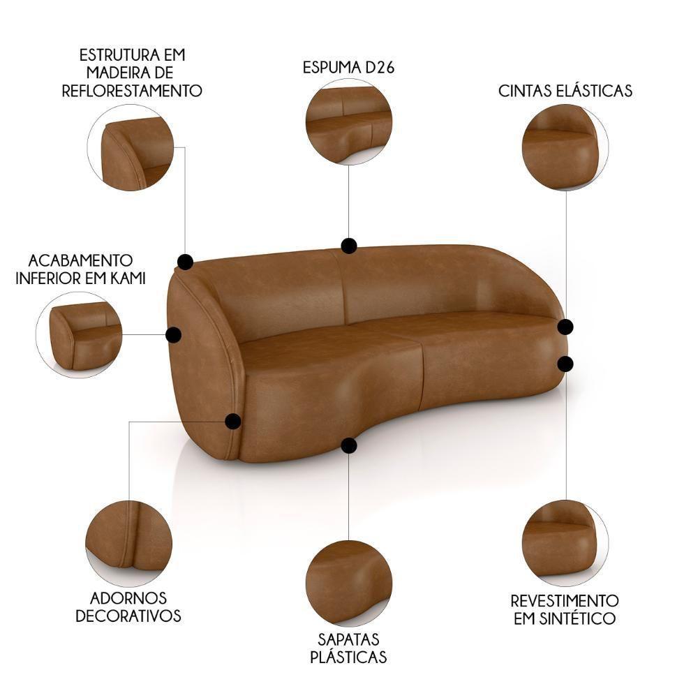 Sofá 3 Lugares 288cm Orgânico Zion M22 Sintético Caramelo - Mpozenato - 3