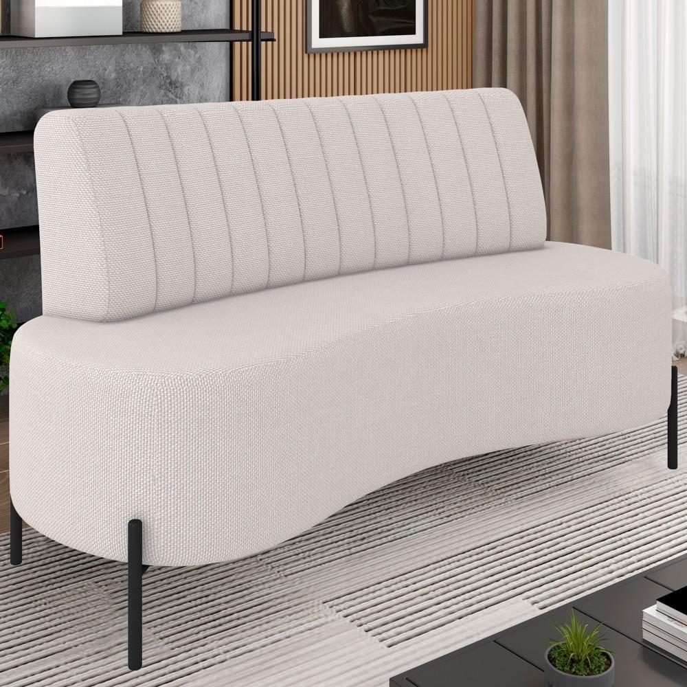 Sofá 2 Lugares 135cm Pés Aço Preto Tamar K04 Linho Bege - Mpozenato - 2