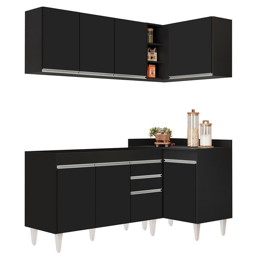 Armário De Cozinha Modulado De Canto Esquerdo 4 Peças Cp46 Balcão Sem Tampo Preto - Lumil - 1