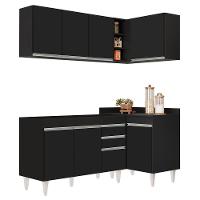 Armário De Cozinha Modulado De Canto Esquerdo 4 Peças Cp46 Balcão Sem Tampo Preto - Lumil - 1
