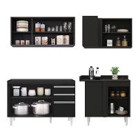 Armário De Cozinha Modulado De Canto Esquerdo 4 Peças Cp46 Balcão Sem Tampo Preto - Lumil - 10