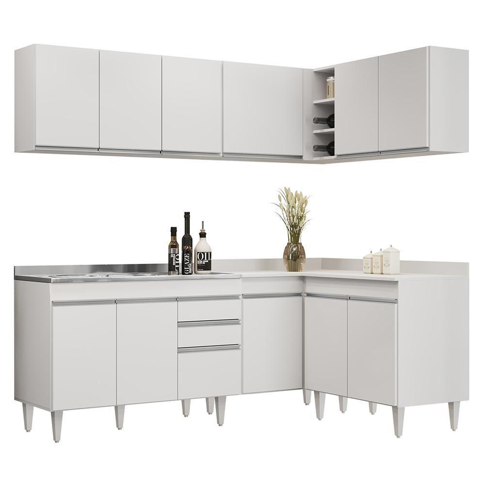 Armário De Cozinha Modulado De Canto 6 Peças Cp30 Com Pia Inox Branco - Lumil - 1