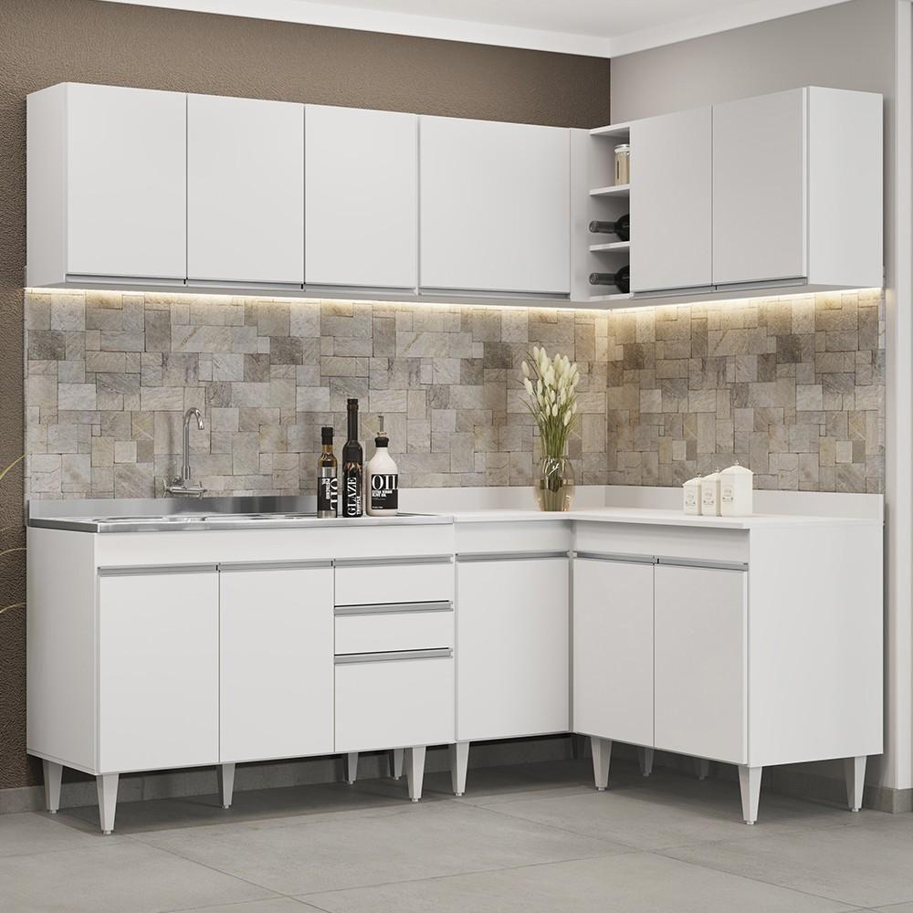 Armário De Cozinha Modulado De Canto 6 Peças Cp30 Com Pia Inox Branco - Lumil - 2