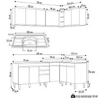 Armário De Cozinha Modulado De Canto 6 Peças Cp30 Com Pia Inox Branco - Lumil