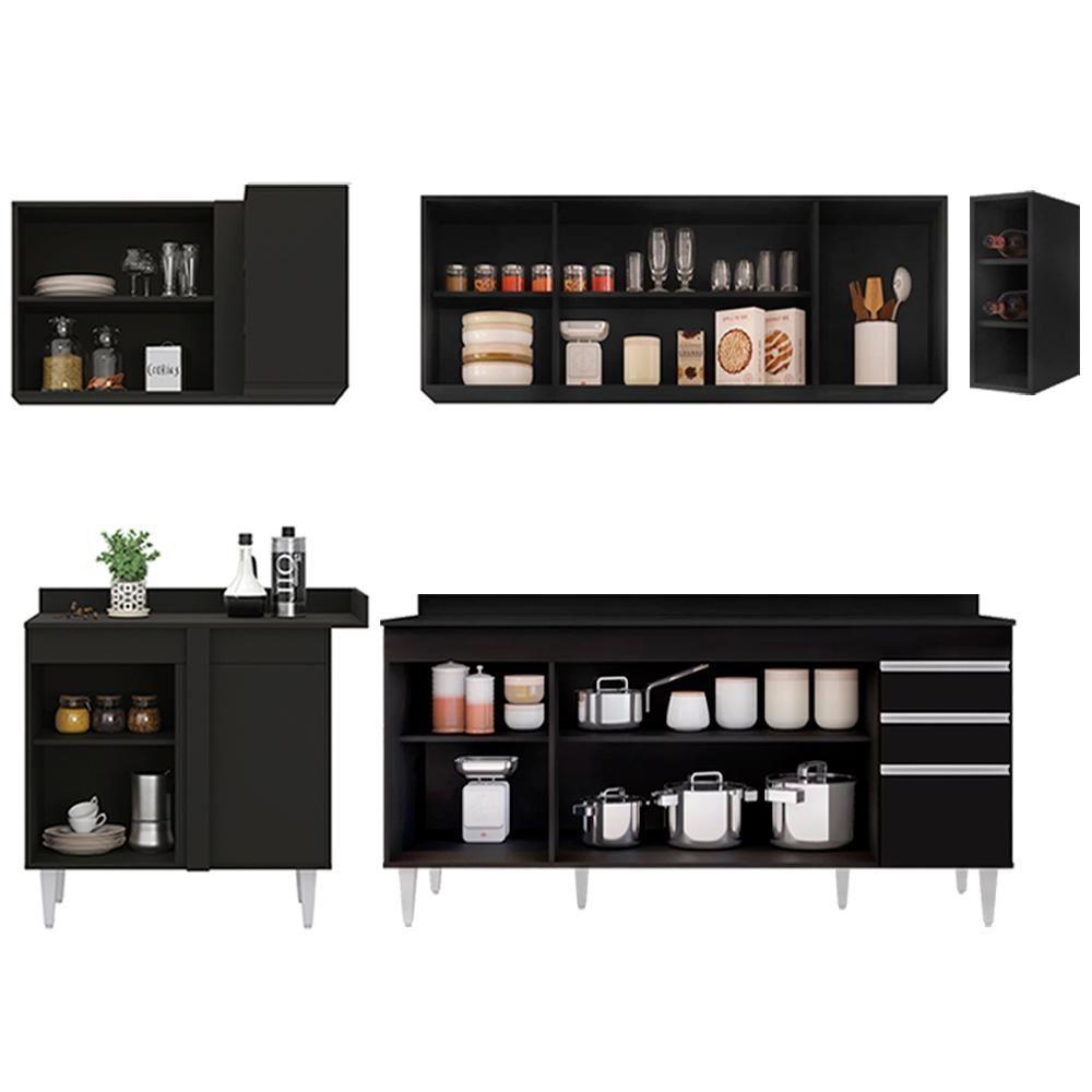 Armário De Cozinha Modulado De Canto Direito 5 Peças Cp44 Balcão Com Tampo Preto - Lumil - 6