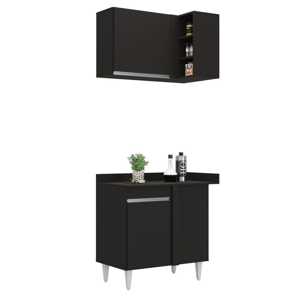 Armário De Cozinha Modulado De Canto Direito 5 Peças Cp44 Balcão Com Tampo Preto - Lumil - 10