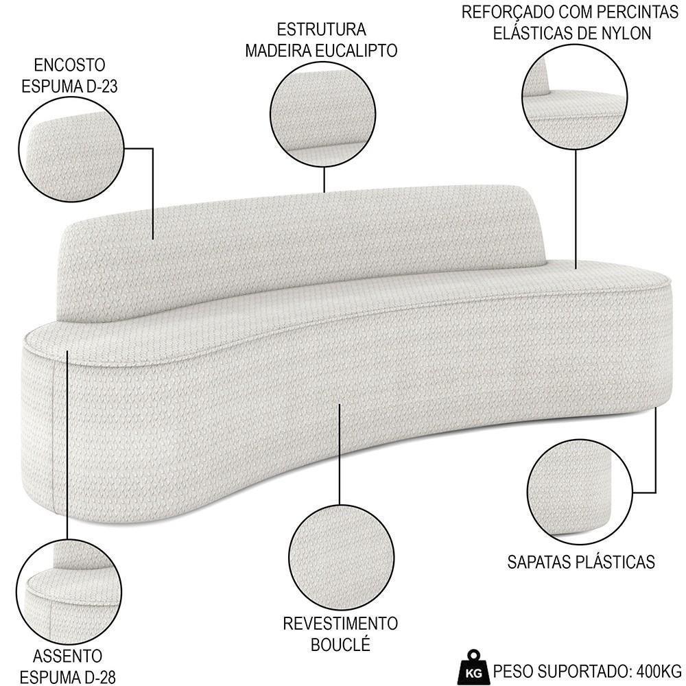 Sofá 4 Lugares Para Sala De Estar Living 230cm Koane D06 Bouclê Off White - Mpozenato - 3