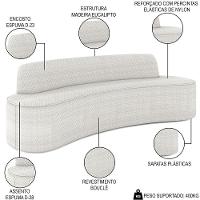 Sofá 4 Lugares Para Sala De Estar Living 230cm Koane D06 Bouclê Off White - Mpozenato - 3